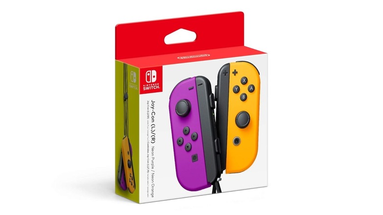 A box for purple and orange Nintendo Joy-Cons on display