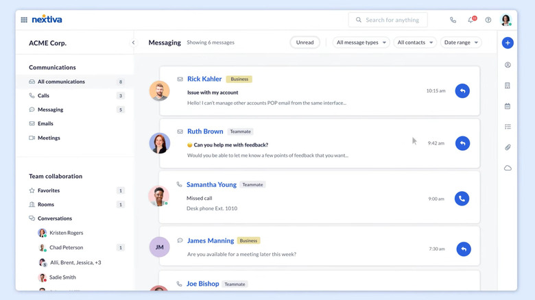 Nextiva dashboard on desktop