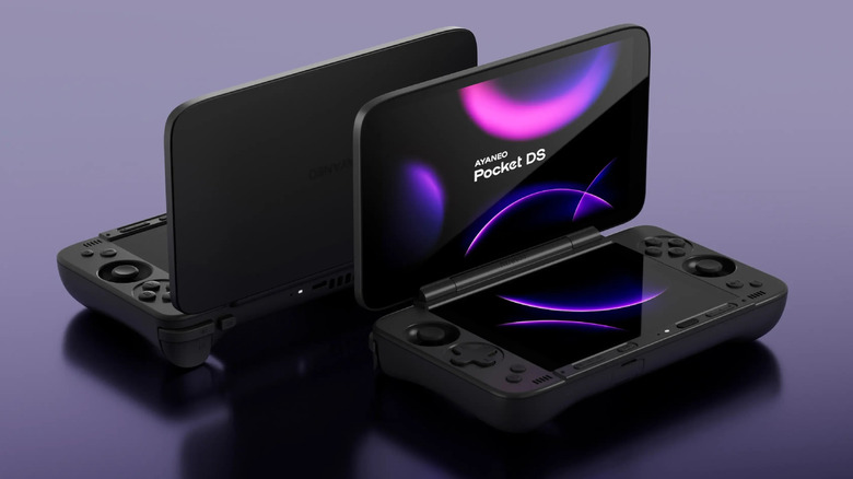 Two black Ayaneo Pocket DS back to back.