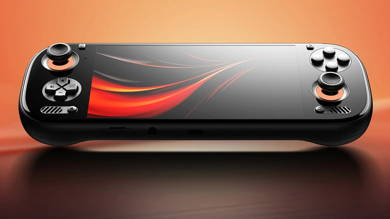 A black Ayn Odin 3 with orange detailing.