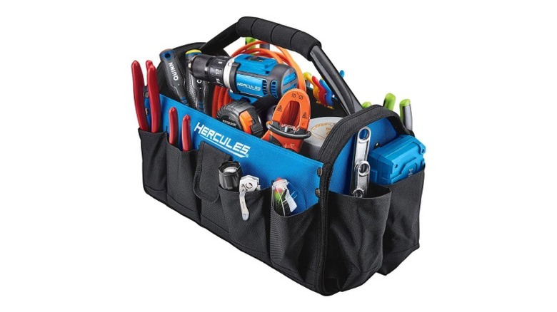 Hercules 17 Inch Tool Tote filled with tools and accessories