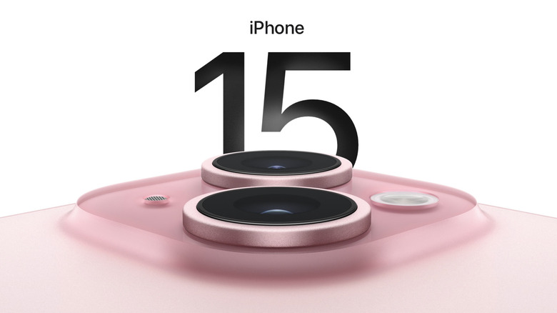 iPhone 15 camera bump viewed at an angle, in pink