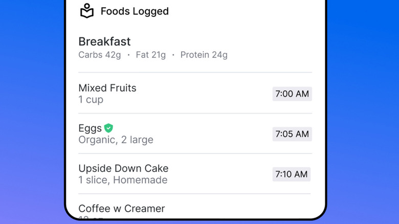 MyFitnessPal log