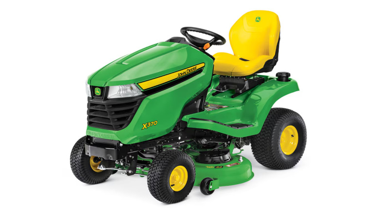 A stock image of the John Deere X370 riding lawn mower