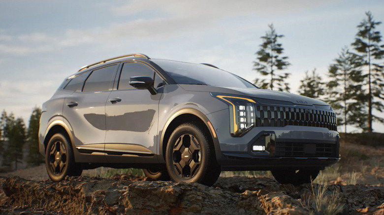 A gray Kia Sportage on a hillside