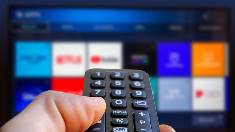Person operating TV with a remote