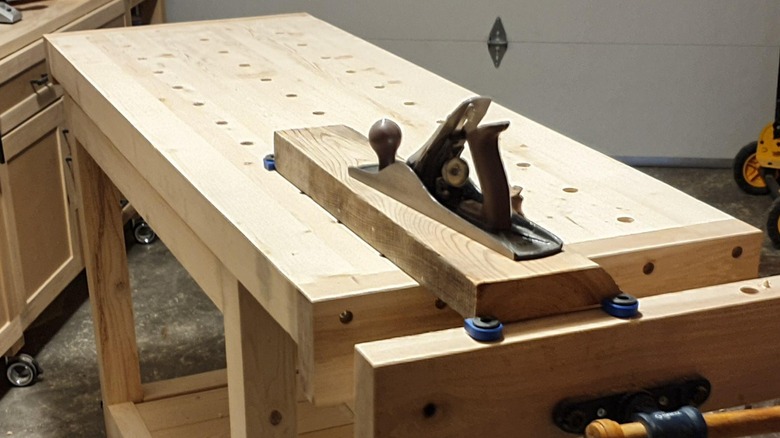 Butcher block workbench with planer