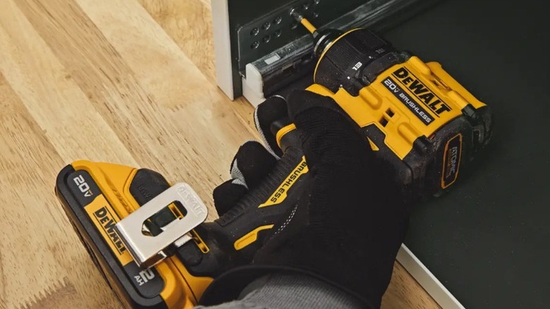DeWalt Atomic 20V Max ½-inch Multi-Head Drill/Driver driving fastener into fixture