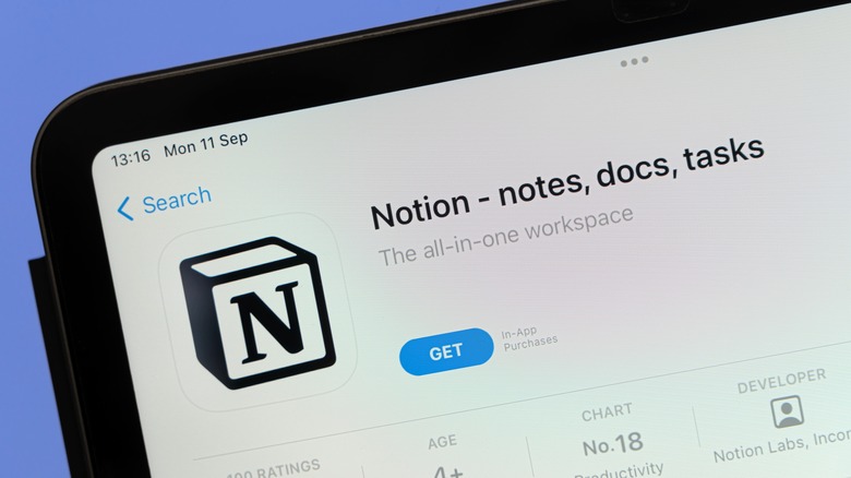 Notion app on a screen