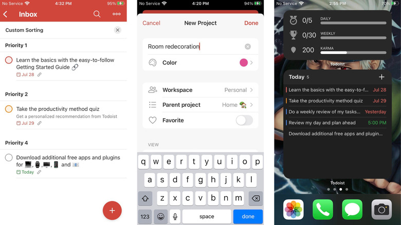 Todoist iPhone app screens