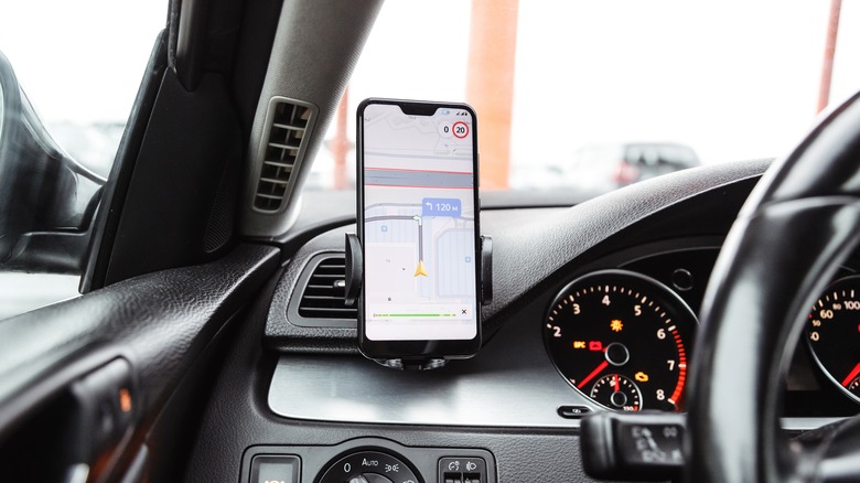 Car phone holder on dashboard