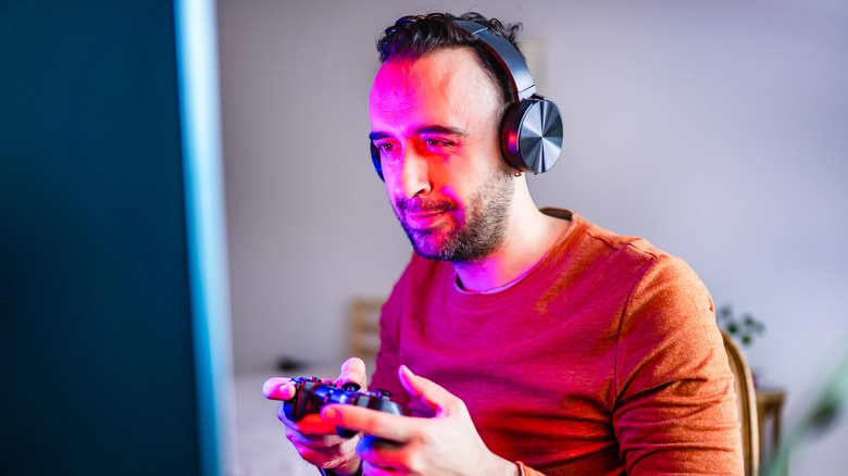 Man playing video game