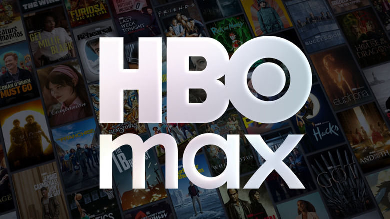 A large HBO Max logo superimposed on a collage of movie and show posters.