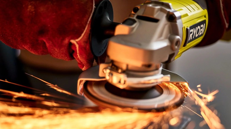 18V One+ Cordless 4.5-inch Angle Grinder in use