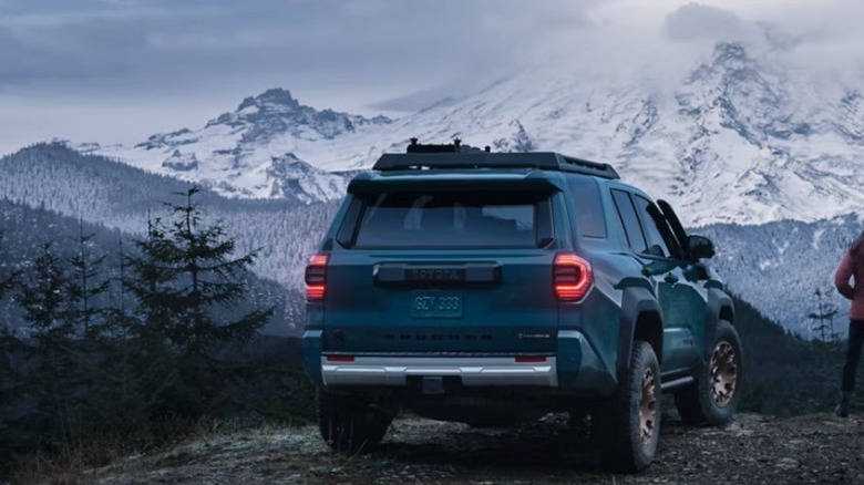 The rear view of a blue 2025 Toyota 4runner