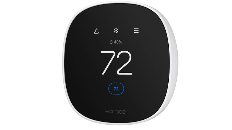 Ecobee thermostat on a white background with a highlighted interface