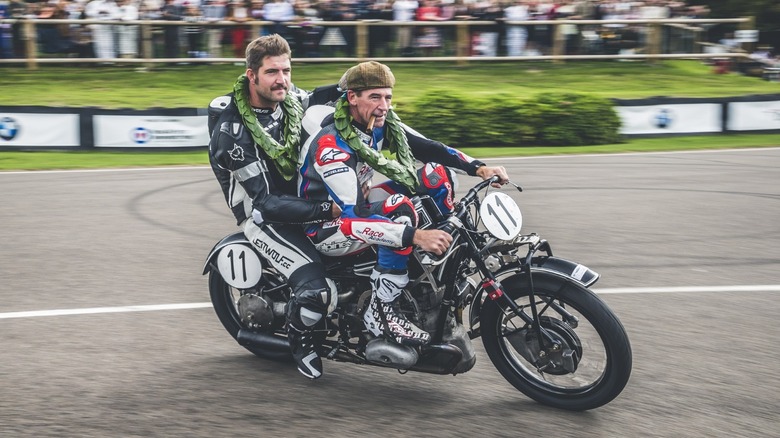 Troy Corser and Herbert Schwab on the BMW R 57 Kompressor at 2018 Goodwood Revival