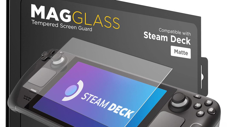 screen protector hovering above steam deck