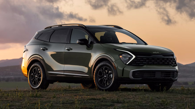 A green 2025 Kia Sportage parked in a field