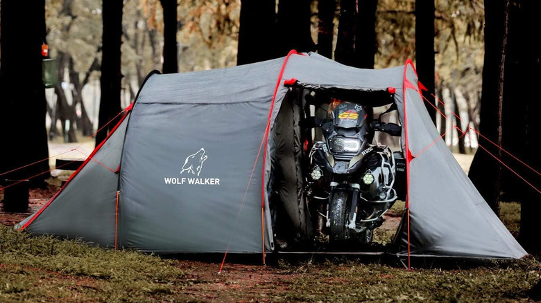 motorcycle in wolf walker tent