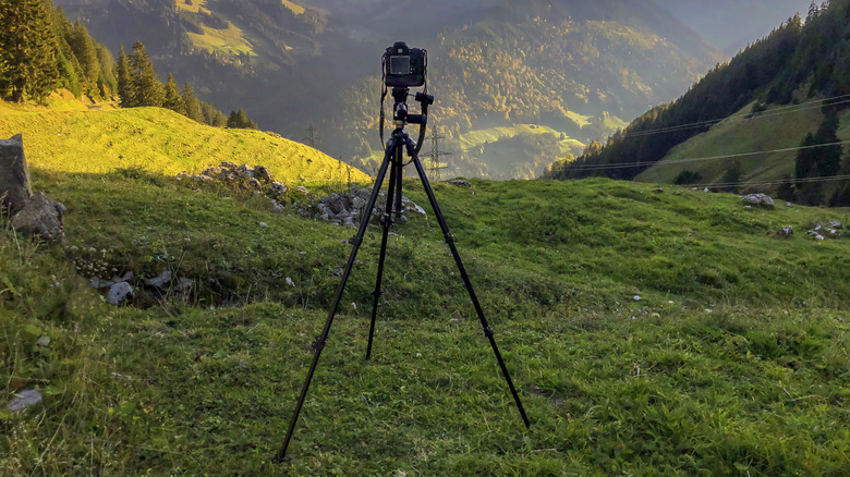 Video camera on tripod