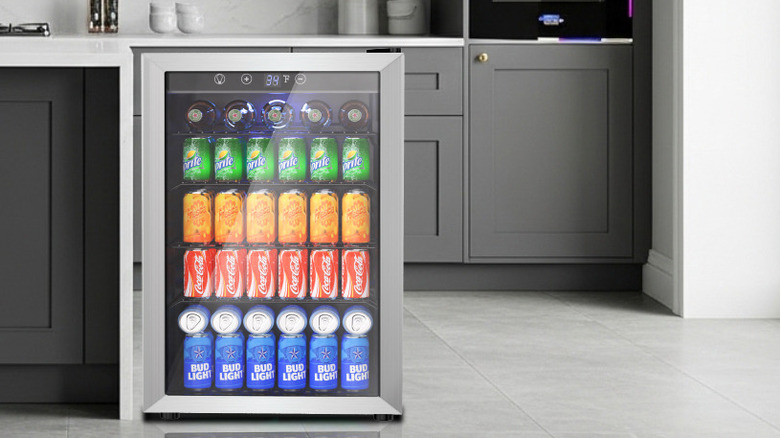 beverage refrigerator in kitchen