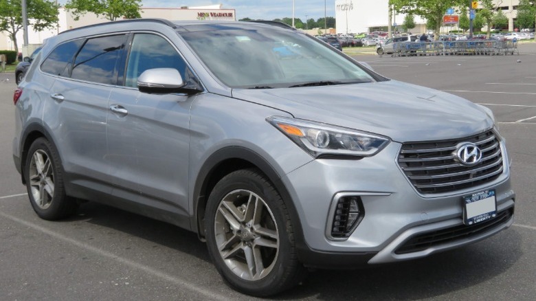 Silver 2018 Hyundai Santa Fe in a parking lot