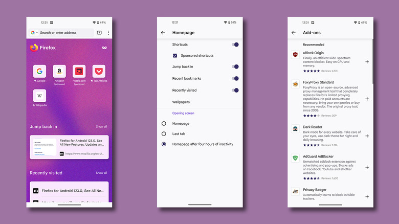 Firefox options on Android