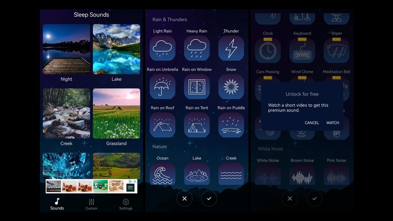 Sleep Sounds white noise Android app screens