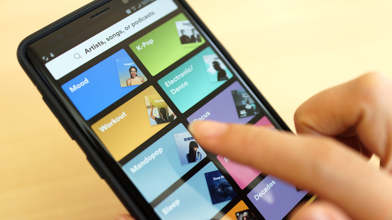 Spotify app categories page on Android phone
