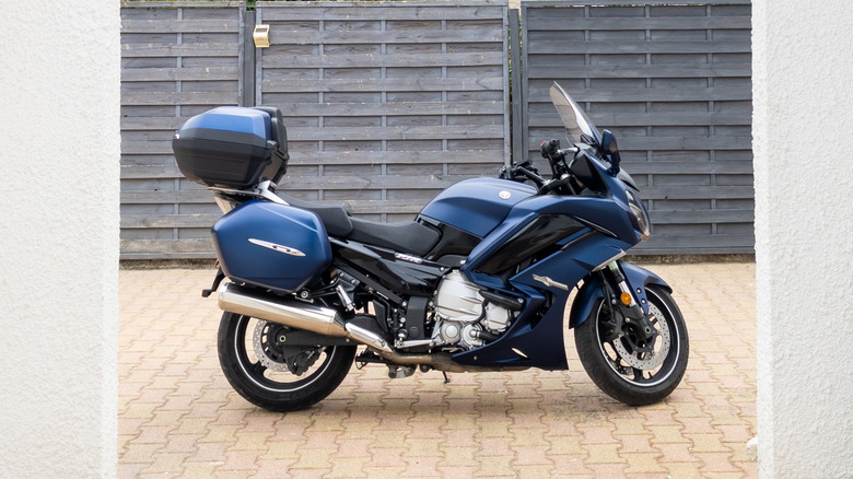 Blue Yamaha FJR1300 parked