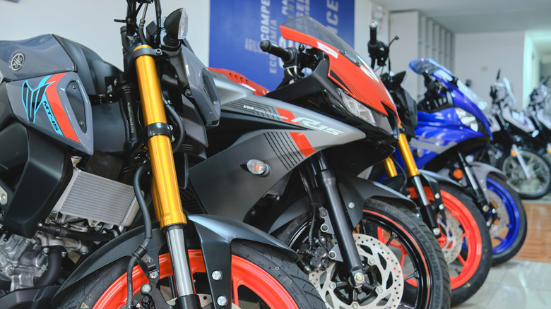 Yamaha bikes lineup in a showroom