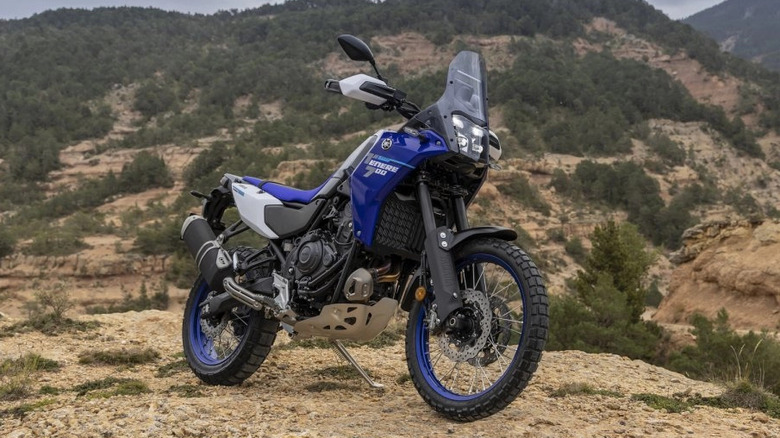 Yamaha Tenere 700 parked on a hillside