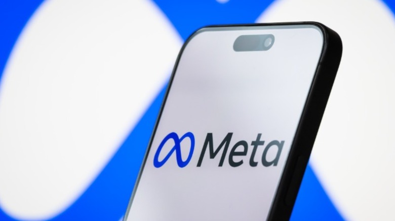Meta logo on phone screen with meta logo background