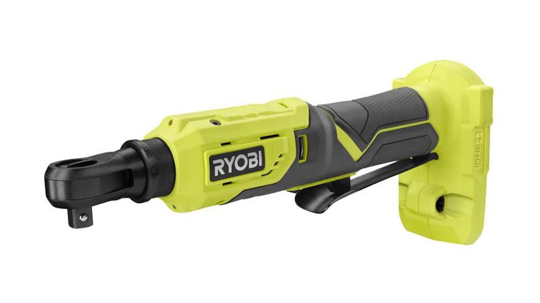 The Ryobi One+ 3/8-Inch Ratchet in green and grey colors