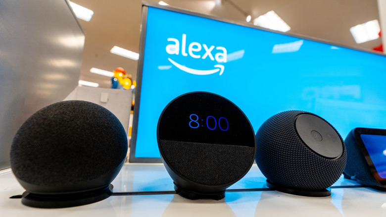 Picture showing various Amazon Alexa Devices on a display floor