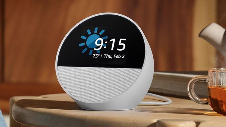 Picture showing Echo Spot Alarm Clock on a nightstand