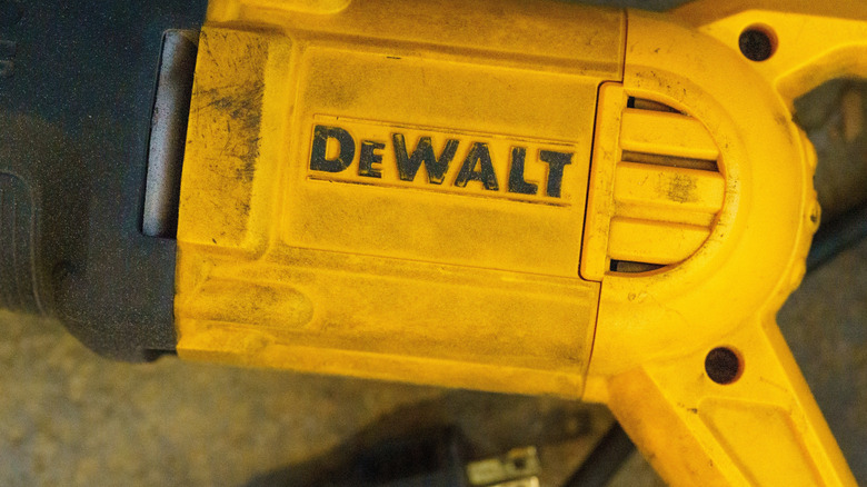 closeup of a DeWalt power tool body