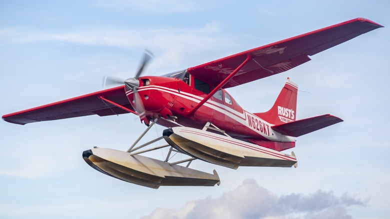 Cessna 172 seaplane in flight