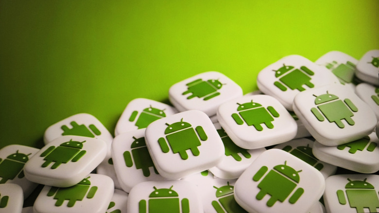 A pile of tags showing the Android logo