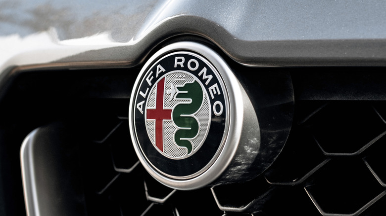 Logo on the front of an Alfa Romeo Stelvio