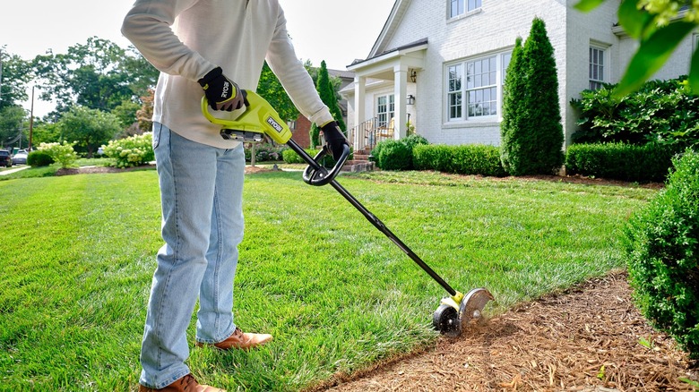 Ryobi 18V One+ 8-inch edger (PCLED01B) edging a lawn