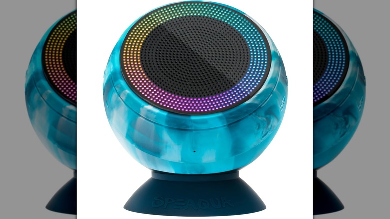 The Speaqua Barnacle X Waterproof Speaker on a suction cup stand.