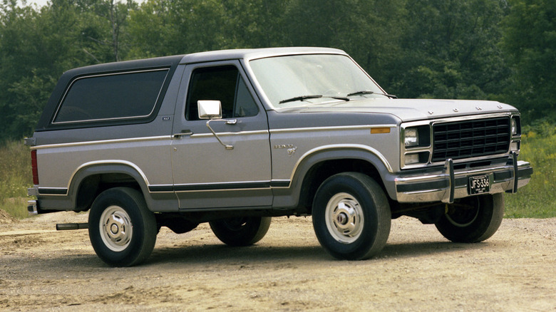 1981 Ford Bronco with a forest background