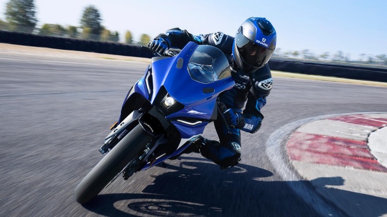 Rider curving on Yamaha YZF