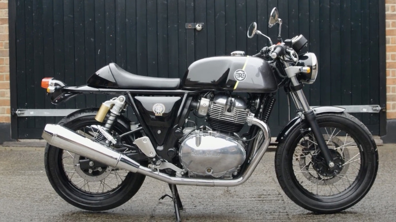A profile shot of a Royal Enfield Continental GT 650 motorcycle