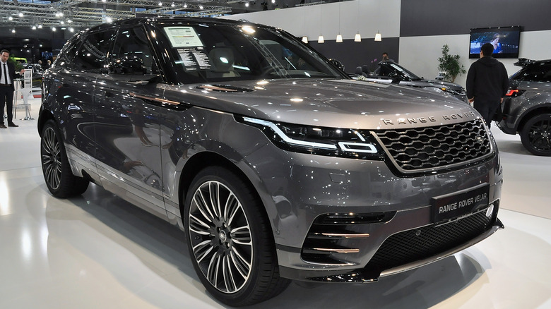 gray 2018 Range Rover on display at an auto show