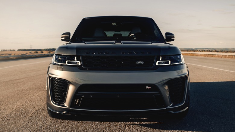front end of a 2024 Range Rover Sport SVR on highway