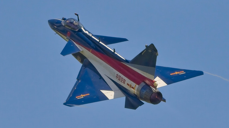 The Chengdu J-10 Vigorous Dragon on a blue sky background