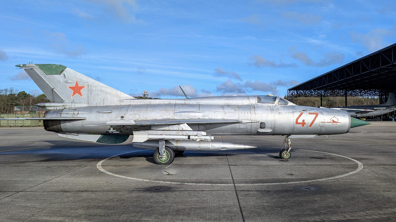 The MiG-21 Fishbed parked at museum, seen from the side